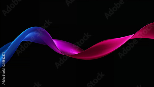 Abstract flowing ribbon of blue and pink light on a black background