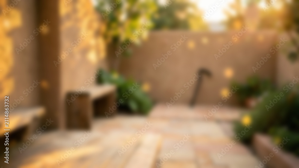 Fototapeta premium Accessible Warm Sunlit Patio with Walking Cane for Senior Living