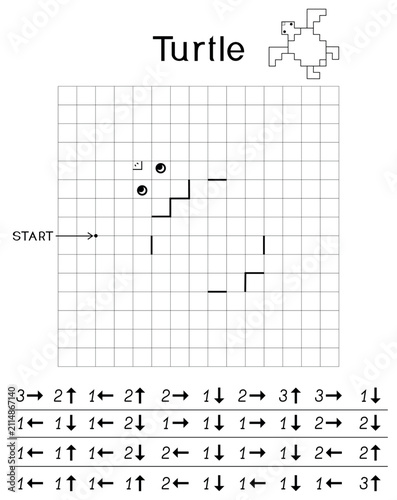 Foto PTurtle grid drawing worksheet, educational graphic dictation for kids