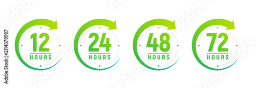 12, 24, 48 and 72 hours clock arrow timer icon. Stopwatch circle logo design