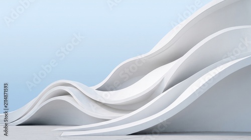 Abstract white flowing waves with soft blue light creating a smooth modern architecture background design for creative business presentations and minimalist digital art projects display