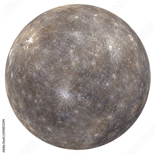 Mercury planet isolated on transparent background with cratered surface

