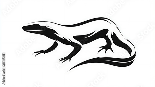 Black lizard silhouette illustration white background.