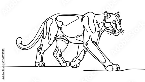 Minimalist cougar drawing on white background.