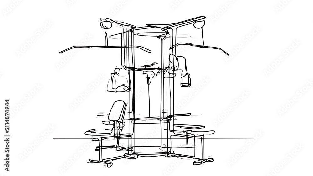 Fototapeta premium Home gym equipment setup sketch white background.