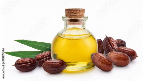 Jojoba Oil With Jojoba Isolated On White Backgrounds