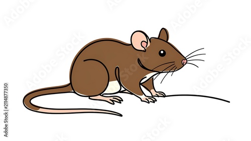 Cute brown cartoon mouse illustration white background.