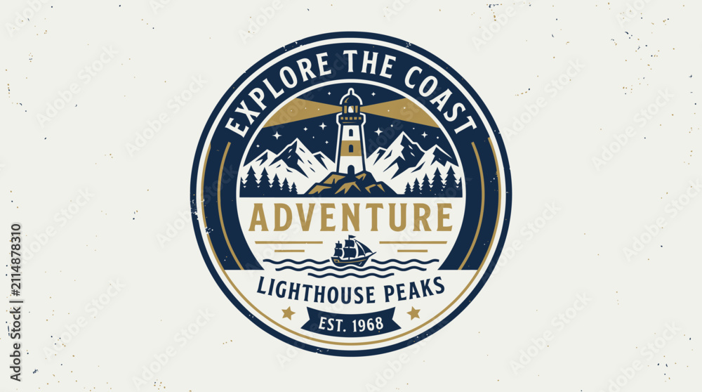 Obraz premium Vintage Lighthouse Peaks Adventure Emblem.