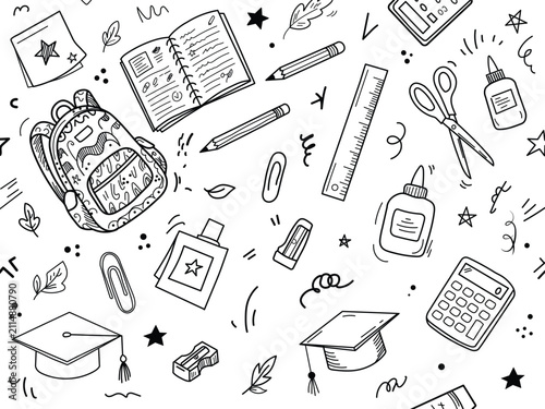 Quadro su tela School supplies doodle pattern