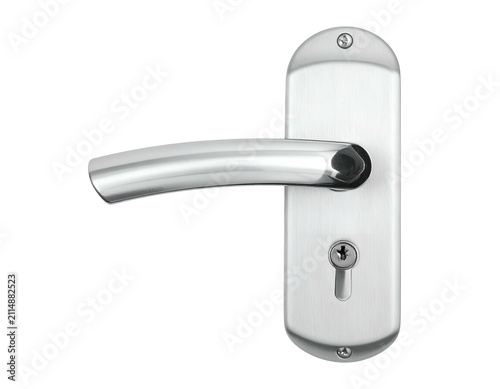 Modern Stainless Steel Lever Door Handle with Escutcheon Plate Isolated