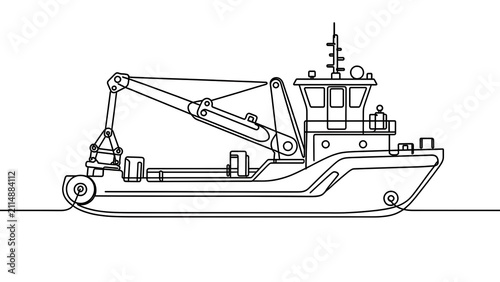 Industrial tugboat illustration on white background.