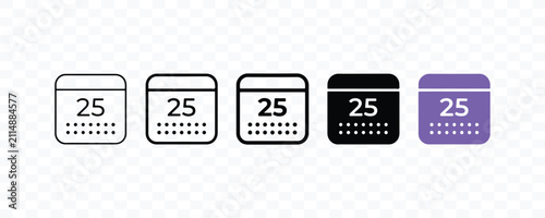 Set of calendar day 25 icons with various line weights and styles twenty five calendar schedule appointment deadline interface minimalist organization