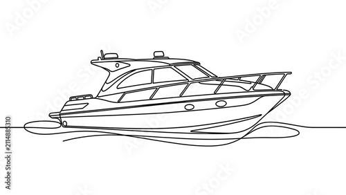 Luxury yacht line drawing on white background.