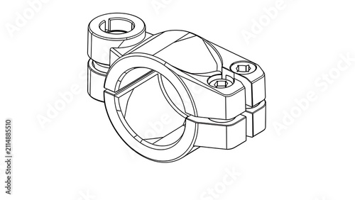 Mechanical clamp assembly on white background.
