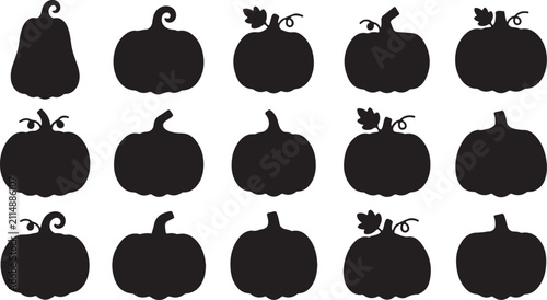 Pumpkin vector silhouette set blank pumpkin shapes bundle autumn harvest and Halloween gourds isolated on white background