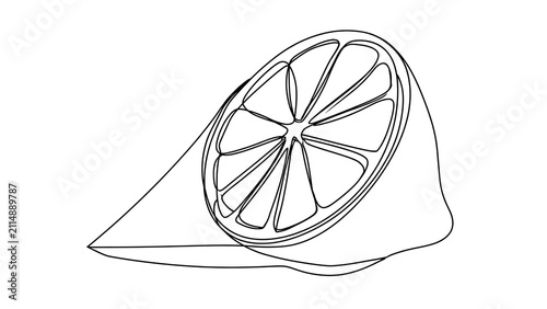 Sliced lemon wheel on white background.