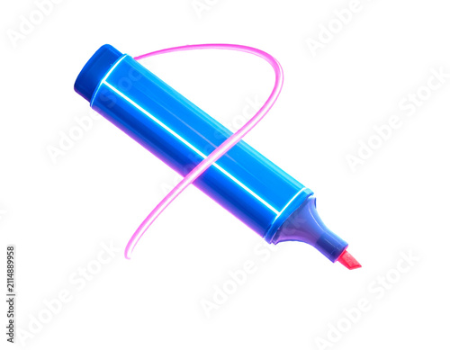 3D Render of a Glowing Blue Highlighter Pen with a Neon Pink Motion Trail