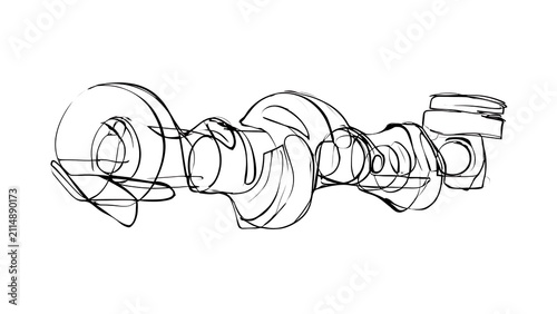 Technical drawing of camshaft assembly white background.