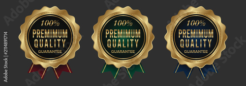 100 Percent Premium Quality Guarantee Luxury Gold Badge Label Collection
