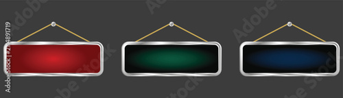 Hanging Blank Sign Board Collection with Silver Frame and Color Background
