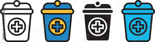 Bild auf Leinwand Medical waste icon collection featuring healthcare biohazard disposal symbols in
