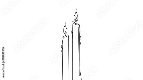 Simple line drawing of two lit candles with transparent background for various creative projects