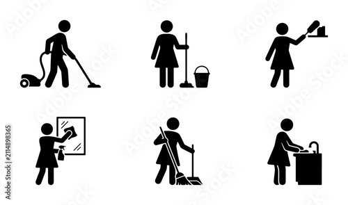 Quadro su tela Cleaning Icons Set: Housekeeping, Chores, Household Tasks, Vector Graphics