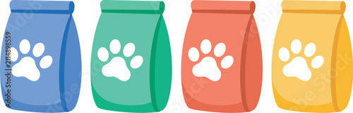 Konstfotografi Colorful dog food bags vector collection featuring vibrant pet food packaging designs for dog nutrition, pet store branding, animal care products and premium pet food marketing concepts
