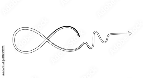 Foto Infinity symbol transforming into winding arrow, symbolizing endless journey, progress, and continuous motion