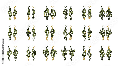 Canvastavla Collection of Elegant Green and Gold Dangle Earrings Assortment