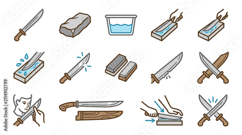 Foto Knife Sharpening Process Icons: Tools, Steps, and Techniques for Blade Maintenan