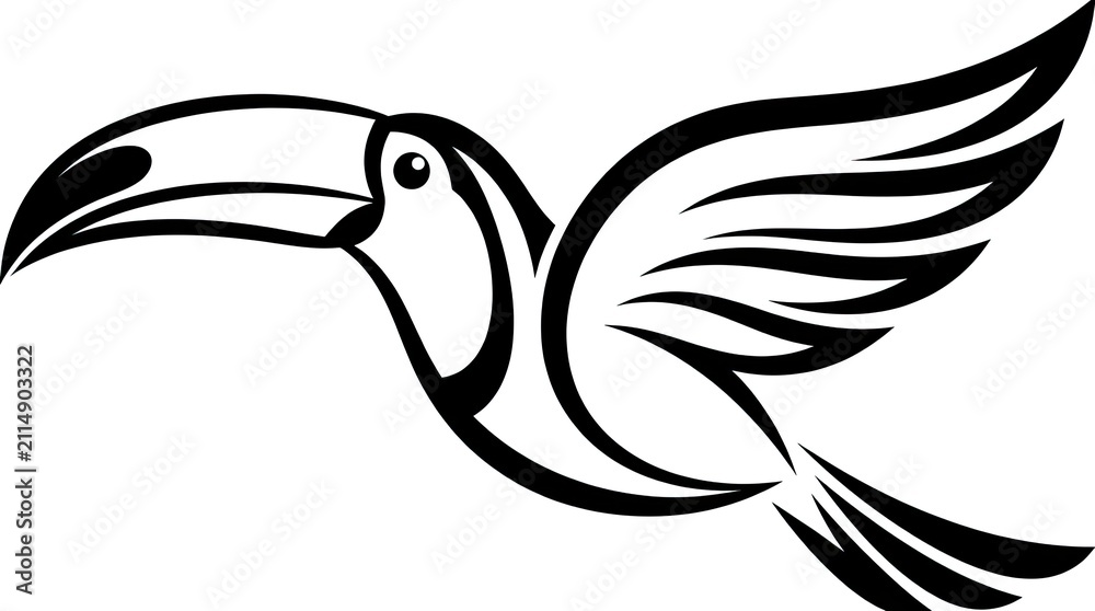 Obraz premium Stylized black and white toucan bird logo icon.