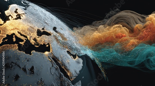 Data Flow Visualization: Global Network Connection with Abstract Digital Stream Over Earth's Surface - Technology & Innovation Concept
