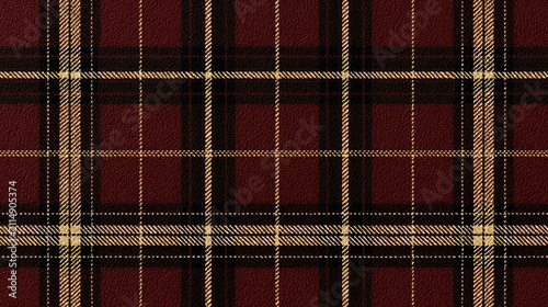 Textured maroon and tan plaid fabric pattern