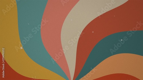 Groovy Sunburst Retro 1970s Style Wavy Rays Loop with Stars and Grain Texture
