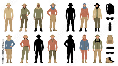 Konstfotografi Set of vector collection featuring different man and woman wearing practical des