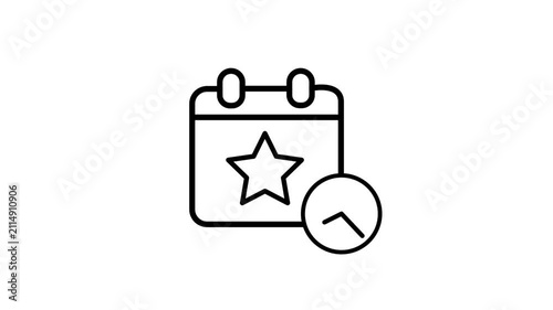 Event calendar date animated icon. Schedule with star and clock icon for time, reminder, appointment, meeting agenda, planner, timeline, organization, ceremonial, festival. 4K video with alpha channel