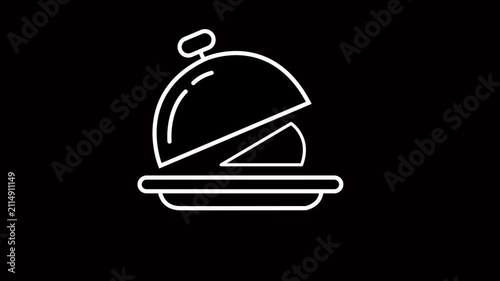 Catering service cloche or tray animated icon for restaurant. Dining, cutlery, eatery, cover, food plate, and waiter animation symbol. 4k video