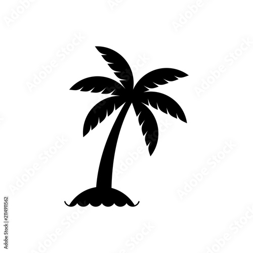 Curved coconut palm tree silhouette vector isolated on white background. Ideal for tropical branding, beach graphics, island maps, travel posters, holiday themes, and summer-inspired illustrations.