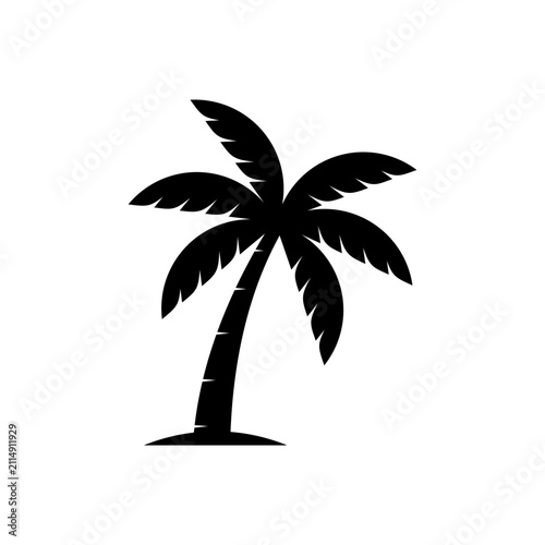 Tall coconut palm tree silhouette vector isolated on a white background. Great for tropical design projects, island graphics, beach illustrations, travel materials, logos, and decorative artwork.
