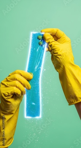 Hands wearing gloves holding blue gel.