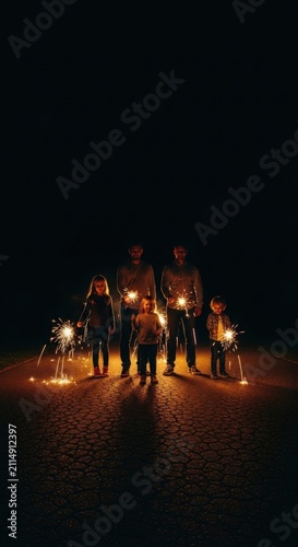 People standing with lit torches together.