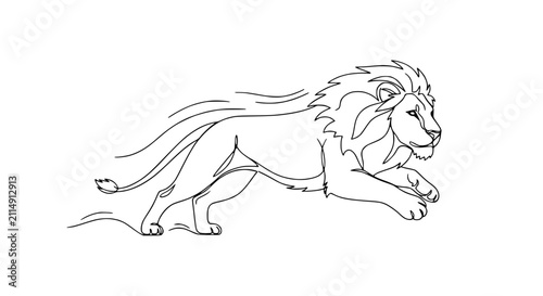 Dynamic Lion Running Line Art Illustration, Majestic Animal Motion