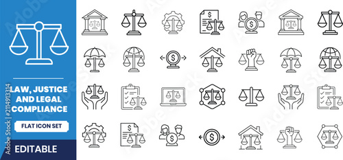 Cuadro en lienzo Set of law and justice icons featuring scales of justice and legal symbols for p