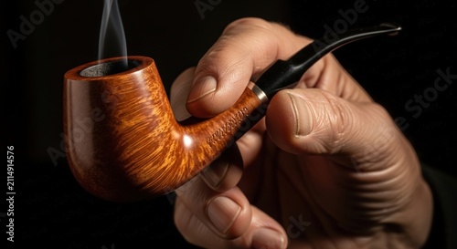 Close-up of hands holding smoking pipe.