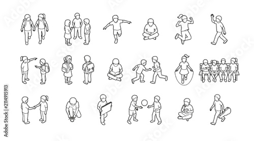 Isometric playing children top view school playground CAD block vector set
