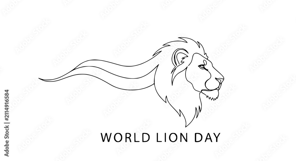 Fototapeta premium World Lion Day: Minimalist Lion Head Silhouette Vector Art for Conservation Awareness
