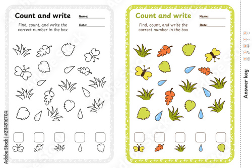 Count and write math worksheet up to 6 with butterflies