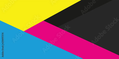 Quadro su tela Black modern material background with overlapped sheets of paper in cmyk colors