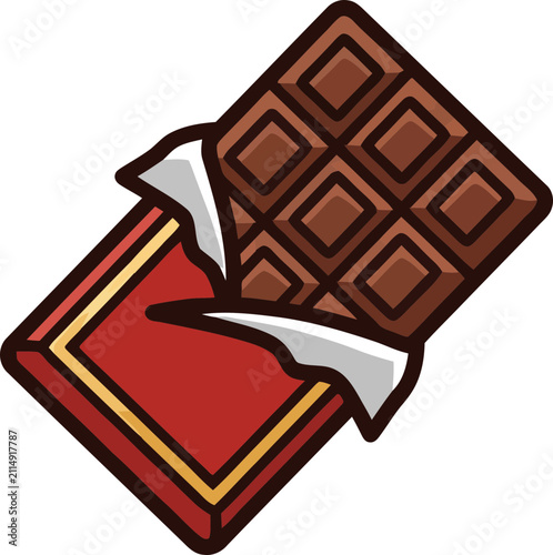 Картината върху платно Open Chocolate Bar in Red Wrapper, Sweet Treat, Delicious Dessert